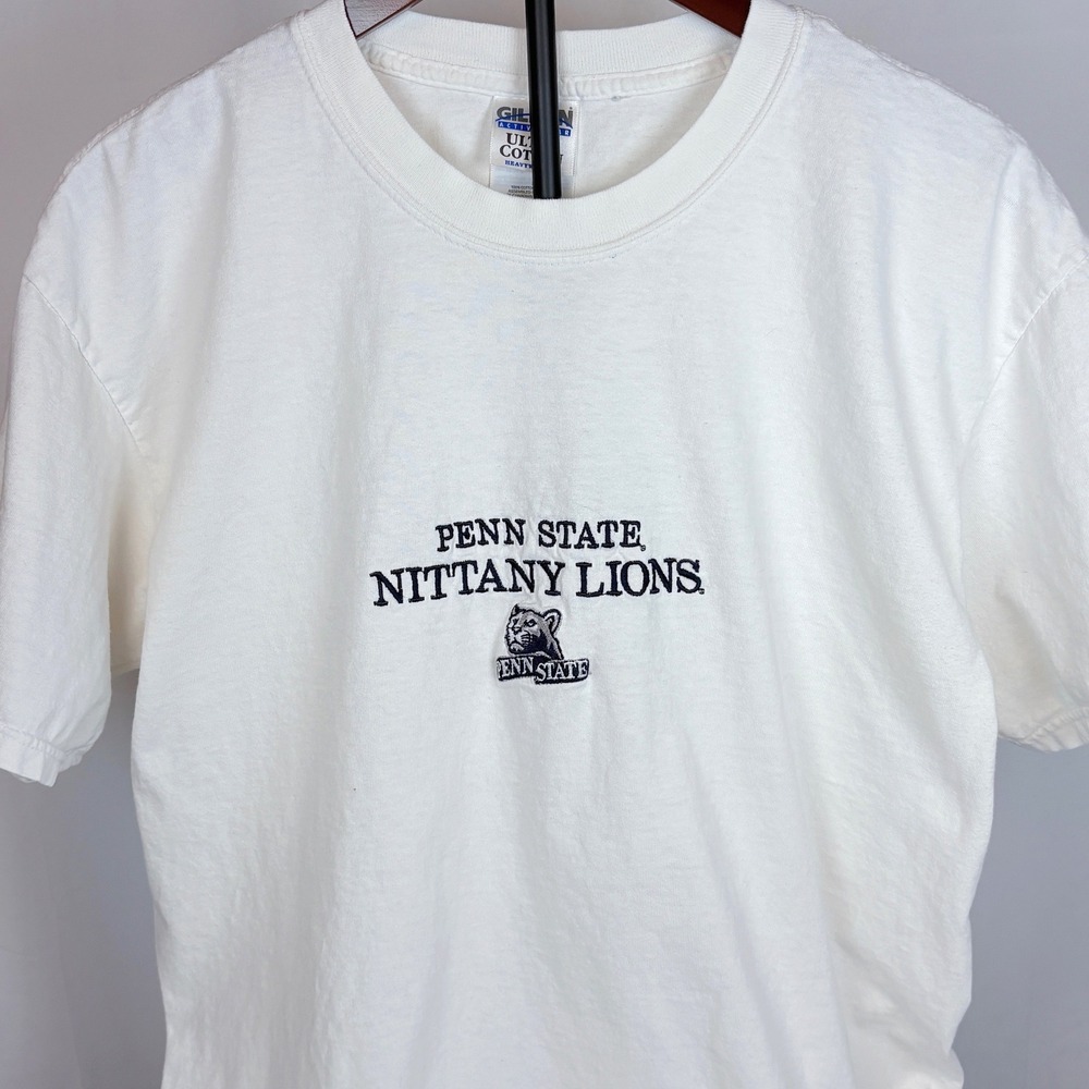 Vintage Penn State Nittany Lions T-Shirt White Embroidered Gildan Heavyweight L